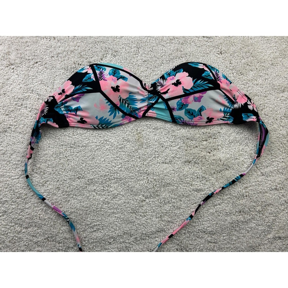 No Boundaries Bikini Top Womens Small Pink Blue Floral Padded Strapless Swimwear
